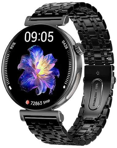 Knauermann PRO 3 Mini (2024) Schwarz - Gesundheitsuhr Smartwatch mit Telefoniefunktion - EKG + HRV und SOS Funktion - AMOLED Display - BT Bluetooth - Schlafapnoe - Gliederarmband Schwarz, 14-24, rund