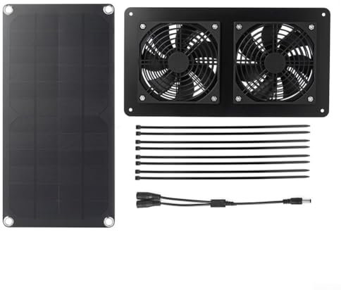 Zoegneer 30 W Solarpanel zweireihiger Ventilator Auspuff Haustier Schuppen Abluftkühlung für den Außenbereich USB Spannungsregler IP65 wasserdicht