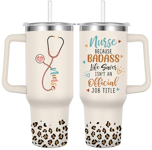 Jiaazerd Nurse Tumbler 40 oz for Women,Nurse Water Bottle Stainless Steel with Handle Straw Lid for Nurses Week Gifts, Nurse Appreciation Gifts
