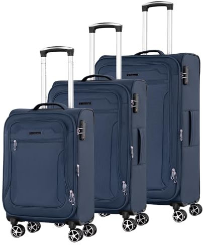 Cocoono Monterrey 360° Drehbarer Koffer - TSA-Zahlenschloss, Teleskopgestänge, RV-Dehnfalte, 8 Rollen, Adressfeld (blau, Set)