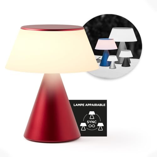 Lexon LUMA L Berührungsempfindliche Nachttischlampe, Kabelloses Nachtlicht mit Dimmfunktion und Mehrlampen-Synchronisierung, 9 LED-Farben, Wiederaufladbar, Aluminiumgehäuse - Dunkelrot
