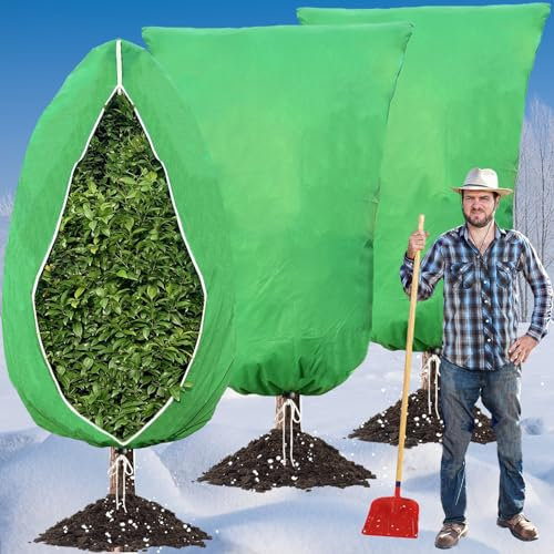 3PCS Plant Fleece Frost Protection -120 x 180cm 80gms With Zip Drawstring,Winter Garden Cloth Blanket Jacket Horticultural Bags Plant Covers for Outdoor Fruit Olive Tree Potted Shrub from Cold Weather