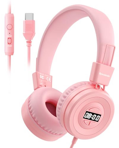 Bywulanda Upgrade USB Type C Kids Headphone for School -Pink