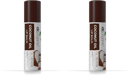 Dr Organic Coconut Oil Lip Balm, Moisturising, SPF 15, Mens, Womens, Natural, Vegetarian, Cruelty-Free, Paraben & SLS-Free, Recycled & Recyclable, Organic, 5.7ml, Packaging may vary (Pack of 2)