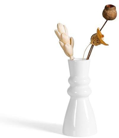 SAIURE White Small Ceramic Bud Vase for Modern Home Decor, Oval Shape, Fits Table Shelf Fireplace Bedroom Kitchen Living Room Office