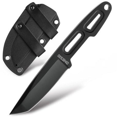 Omesio Coltello da cintura piccolo con cordino per fodero - 5CR13MOV Coltello EDC in acciaio, Outdoor Small Lateral Carry - Coltello da spedizione leggero ideale, coltello a taglio completo per la cac