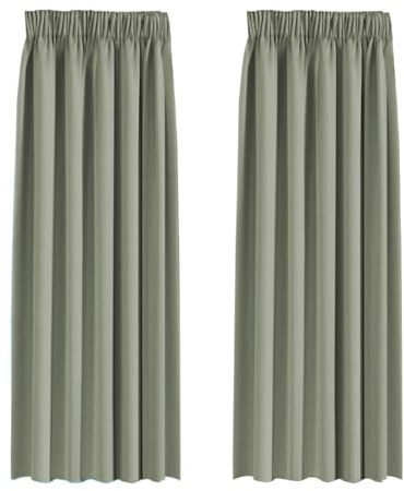 BellaHills Blackout Curtains Pencil Pleat Bedroom Curtain Panel for Privacy Protected Thermal Insulated Window Treatment for Living Room 2 Panels, 90 x 90 Inch, Light Sage