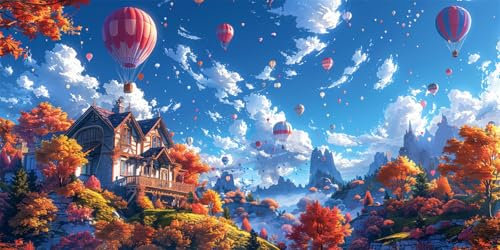 Montgolfière Peinture par Numero Adulte Petite Ville Peinture par Numero Adulte Grand Format XXL 40x80cm, DIY Peinture Numero Enfant Loisir Créatif, 3 Pinceaux et Pigment, Decoration Chambre Murale