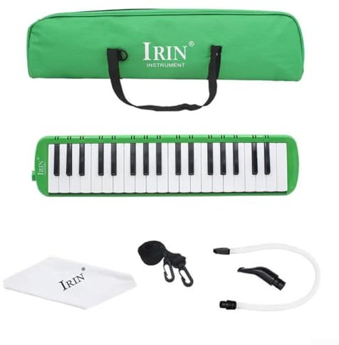Student Melodica mit 37 Tasten und Tube-Tasche, inklusive kurzen und langen Mundstücken für verschiedene Spielstile (Grün)