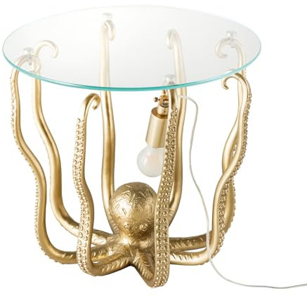 Riess Ambiente Runder Beistelltisch Wildlife Octopus - 50cm - Gold - Skulptur Glas Wohnzimmertisch