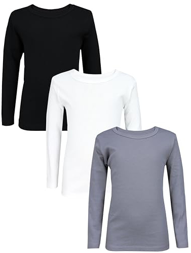TupTam Langarmshirt Kinder – 3er Pack Unterhemden Jungen & Mädchen, 100% Baumwolle, Unisex, Farbe: Schwarz Grau Weiß, Größe: 140