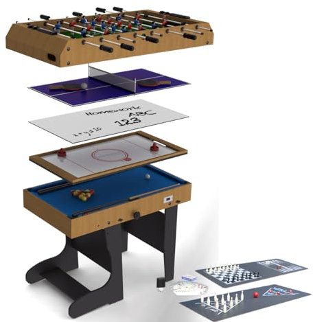 Riley 12-in-1 4ft Multifunktionstisch – Inklusive Tischfußball & Billard – Mit Whiteboard & echtem elektrischen Airhockey-Tisch – Komplett mit allem Zubehör für alle Spiele