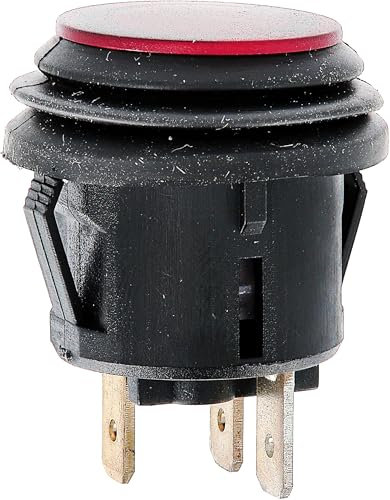 Restagraf – Interruptor pulsador impermeable con luz roja – 3 pines – conexión terminal plana – agujero de diámetro 20 mm – 20 A – 12 V – Ref. 17492 - Blister de 1