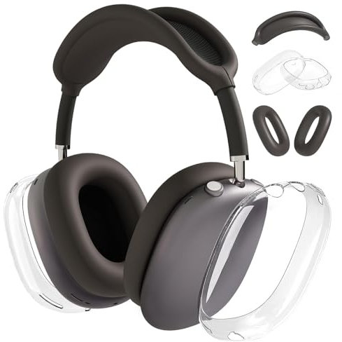 Woyinger Silikonhülle für AirPods Max, weiche TPU-Ohrmuscheln und Kopfbandabdeckung, transparentes Zubehör, Space Grey