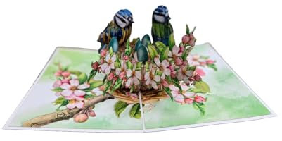 Handgemachte 3D Pop-Up Osterkarte Frohe Ostern - inklusive Geschenkumschlag - Glückwunschkarte - Ostergrüße - Ostern - Frohe Ostern - Ostervögel