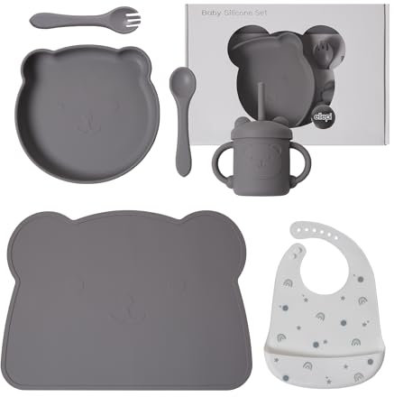 Ellepi set pappa svezzamento bambini neonato in silicone (Grigio)
