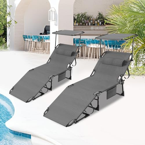 2er Sonnenliege mit Dach 195x69cm,Wetterfeste Gartenliege XL, Strandliege Klappbar & Leicht, mit Sonnenschutz & Verstellbarer Rückenlehne, bis 150 kg, Ideal für Garten Terrasse Camping, Schwarz