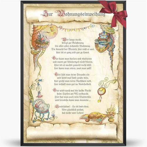 Die Staffelei Glückwunschkarte zur Wohnungseinweihung Urkunde A4 / Witziges Gedicht auf hochwertigem Papier/besondere Geschenkidee