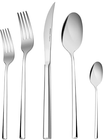 Karaca Tivoli Silver 30-Piece Cutlery Set for 6 People, 18/10 Stainless Steel Flatware Set, 3mm Thick Heavy Duty Utensils, Durable & Corrosion Resistant Forks, Spoons, and Knives, Mirror Polished