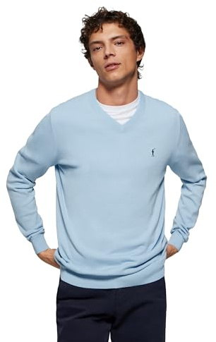 Polo Club Jersey Básico de Cuello Pico para Hombre - Suéter Manga Larga 100% Algodón con Logo Bordado
