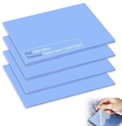 Paicreate 4 Pack 9W/m·K Thermal Pads 100x100mm 0.5mm/1mm/1.5mm/2mm Silicone Cooling Pad with Dual Adhesive Films Premium Performance Thermal Pad for PC CPU GPU SSD M.2 PS4 PRO Heat Dissipation