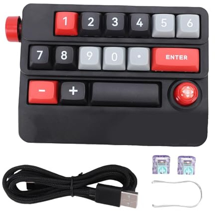 Vvikizy Bloc de Chiffres Mécanique Filaire USB, 19 Touches Macro Programmable à Chaud avec Commande par Joystick, pour PC Ordinateur Portable Jeu Dessin Montage Vidéo (Noir)