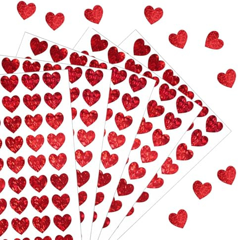 1560 Stück rote Herz-Aufkleber, Sticker Herzen, Glänzende Holografische Herz Aufkleber, für Etiketten Valentinstag, Ostern, Hochzeiten, Umschlag Verschluss Dekoration
