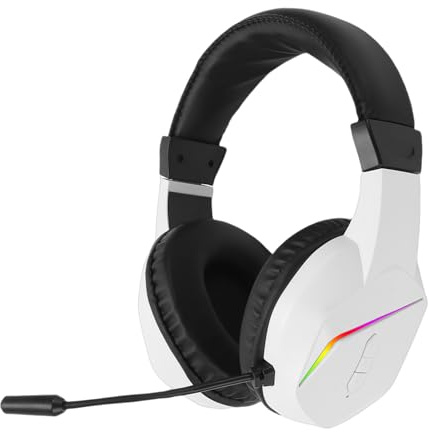 Tosuny Wireless Gaming Headset with Noise Canceling Microphone, 2.4G and Bluetooth 5.4 Headphones RGB Lighting for PC Laptop, 40mm Drivers 7.1 Surround Sound Memory Foam Earmuffs (White)