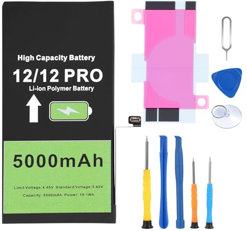 Replacement iphone 12 Battery for All-Day Heavy Usage, 5000mAh High Capacity 0 Cycle Lithium-Ion with Repair Tool Kits for DIY Users (Compatible with 12 Pro)