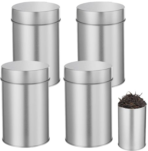 Contenitori per tè sfusi, 4 pezzi, 12 x 7,5 cm, rotondi, con doppio coperchio ermetico, impilabili, senza BPA, per tè sfuso, caffè, caramelle, erbe aromatiche, spezie