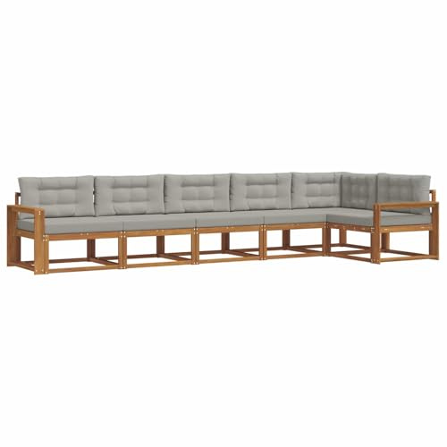 vidaXL Outdoor-Sofagarnitur mit Kissen 6 pcs Natürlich und Hellgrau, Garten Lounge Möbel, modernes Outdoor Sofa, langlebiges Patio Sectional Sofa, Akazien entspannendes Set für Komfort im Hinterhof
