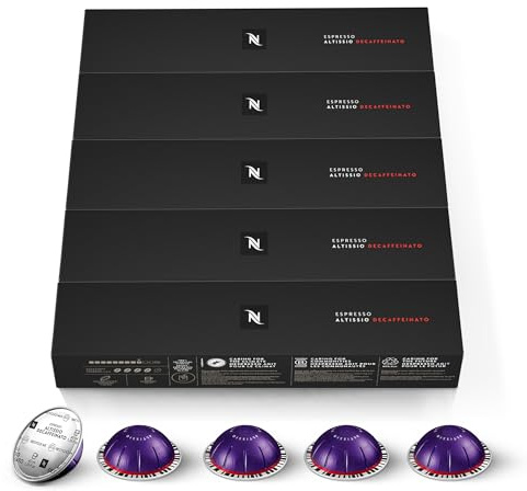 Nespresso Vertuo - Assortiment Altissio Decaffeinato - 50 Capsules Café | Compatible avec machines Nespresso Vertuo - Préparation espresso intense - Compatible avec ajout de lait