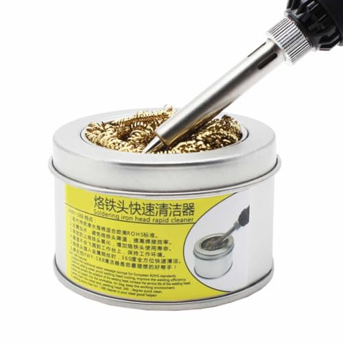 Soldering Iron Cleaner,Soldering Tip Cleaning Brass,1 Pcs Soft Coiled Brass Wire and 1 Pcs Stainless Steel Box for Cleaning Solder Iron Tips