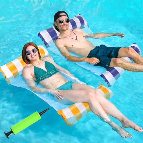 MAILLARD Juego de 2 hamacas para piscina, tumbona multifuncional 4 en 1 para experiencias acuáticas, hamacas hinchables para adultos y colchones inflables para bebés para juegos acuáticos, jinetes