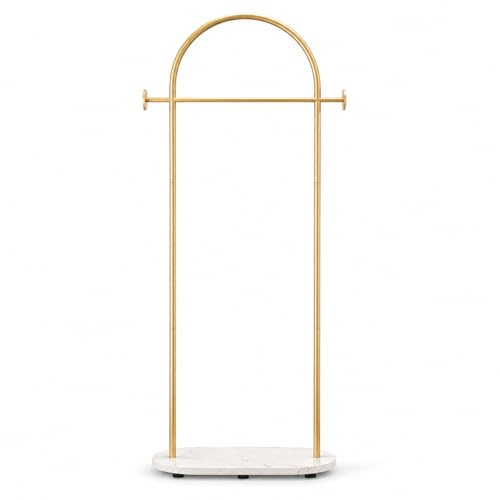 Cyscratia Small Clothes Rail Kleiderständer mit Marmorsockel, Heavy Duty Coat Rail Freistehend für Schlafzimmer, Moderne Kleiderstange zum Aufhängen von Jacken (Gold)