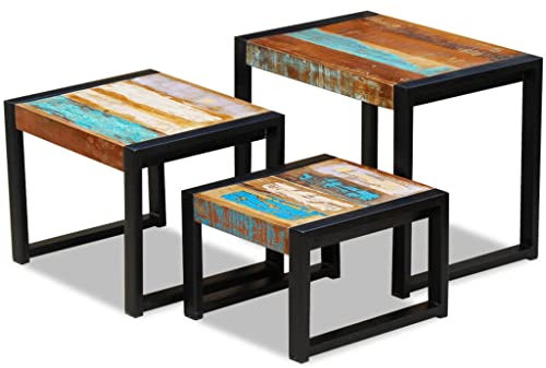vidaXL 3X Beistelltisch Recyceltes Massivholz Couchtisch Satztisch Wohnzimmer