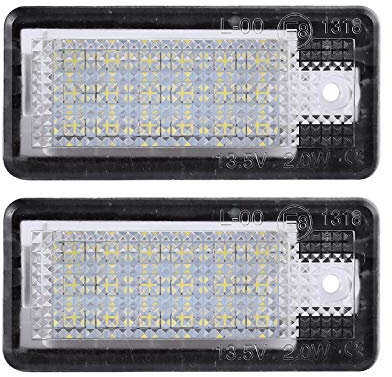 Justech 2PCs 18LED Luz de Matrícula 12V Lámpara de Luz de Matrícula 3528-SMD Luz de Placa LED para Coche de Matrícula Impermeable 1.44W Luces de Matrícula para A3 S3 A4 S4 RS4 A6 C6 S6 RS6 A8 S8 Q7