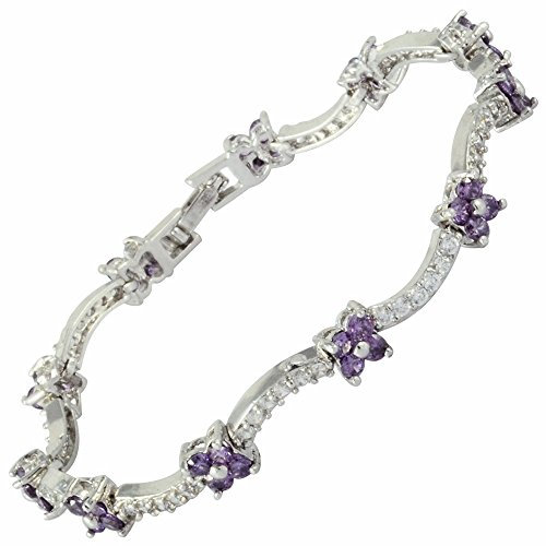 RIZILIA Taglio Rotondo Simulata Ametista Viola CZ 18K Placcato Oro Bracciale Tennis, [18cm/7inch]