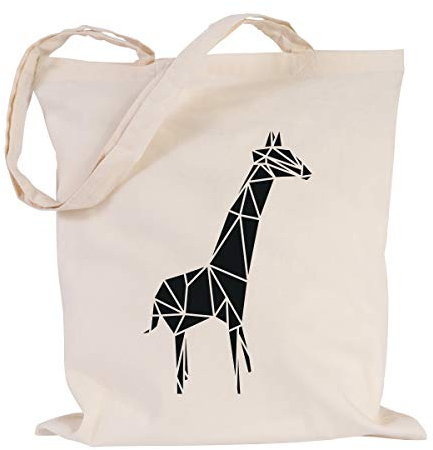 JUNIWORDS Jutebeutel - Wähle ein Motiv & Farbe - Origami Giraffe (Beutel: Natur, Motiv: Schwarz)