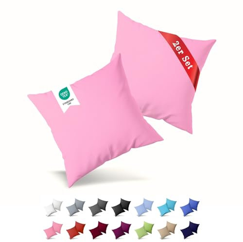 Buymax® Kissenbezug 40x80 cm (2er-Set) 100% Jersey Baumwolle - Kissenbezüge für Kissen 40 x 80 cm - Rosa - Kopfkissenbezug mit Reißverschluss - Kissenhülle - Oeko-Tex Zertifiziert