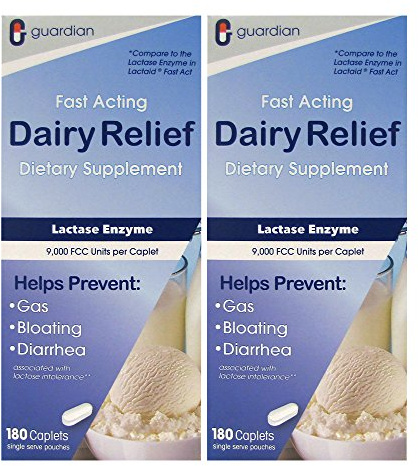 guardian Dairy Relief Fast Acting Lactase, 360 Caplets, 9000 FCC Maximum Strength, Lactose Intolerance Pills, Lactase Enzyme Supplement (360 CT)