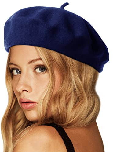Wheebo Wool Beret Hat,Solid Color French Style Winter Warm Cap for Women Girls Lady - Navy - One Size