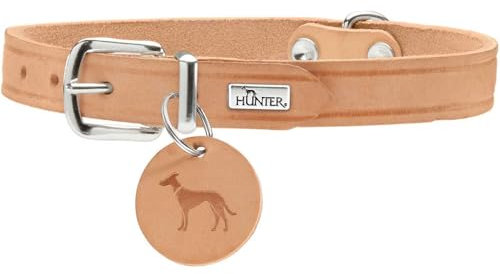 HUNTER Hundehalsband AALBORG, Farbe: natur, robustes & strapazierfähiges Leder, starke Fettung, ideal für Hundesport & Alltag, mit Lederanhänger, Made in Germany, Größe: 42