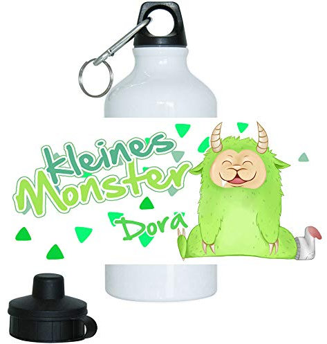 Eurofoto Trinkflasche Set mit Namen Dora und Motiv - Kleines Monster - für Mädchen | Motiv-Trinkflasche | Kinder-Aluflasche