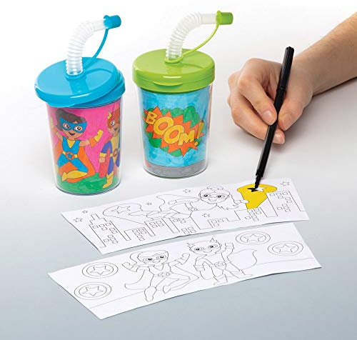 Baker Ross AW553 Star Hero Color-in Sippy Cups (Pack of 3) for Kids to Decorate and Use for Drinking
