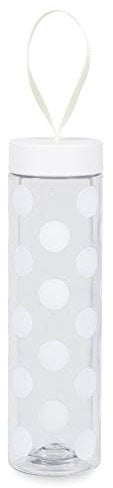 Kate Spade New York 16 Ounce BPA Free Clear/White Plastic Water Bottle with Travel Wristlet Strap, Jumbo Dot
