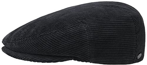 LIERYS Glaston Corduroy Flatcap Klassisch einfarbig Baumwollcap mit Futter Herren Herbst Winter schwarz 56 cm