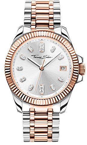 Thomas Sabo Damen Armbandur Bicolor Roségold Silber Analog Quarz Edelstahl WA0371-277-201-33 MM