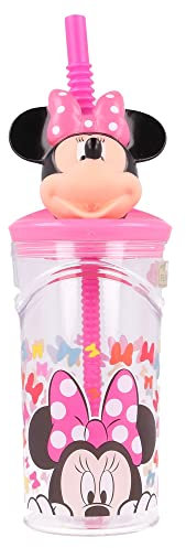 STOR Minnie Mouse Gobelet réutilisable avec Paille et Couvercle avec Figurine 3D et capacité de 360 ML