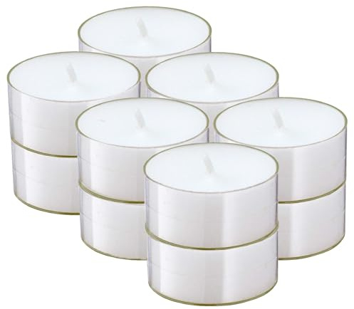Lot de 12 bougies chauffe-plat transparentes - 4,5 heures de combustion - Non parfumées - Pour la maison, les voyages, les mariages, le shabbat et les urgences